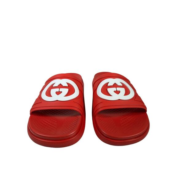 NIB Gucci Rubber Slide Sandals Red with White GG Logo UK8 US8.5 - Picture 6 of 11
